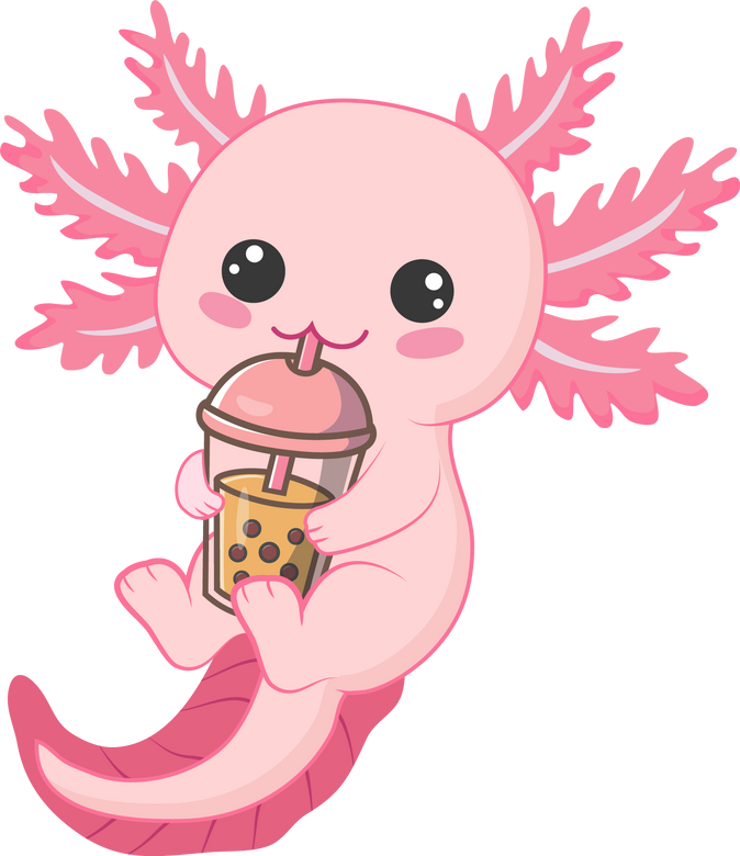 Cute Axolotl Drinking Bubble Tea